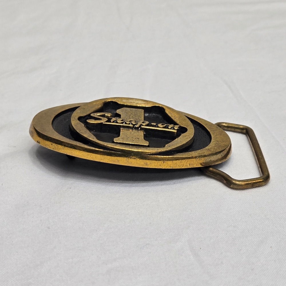 Snap-On Tools Vintage Belt Buckle Solid Brass #1 Logo Made In Usa Sfp-455 Gold View 3